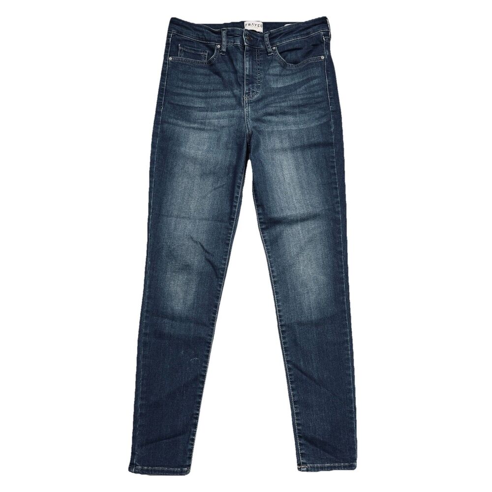 Frayed High Rise Skinny Jeans 30 (30 x 28) Dark Wash Blue Stretch Womens Denim
